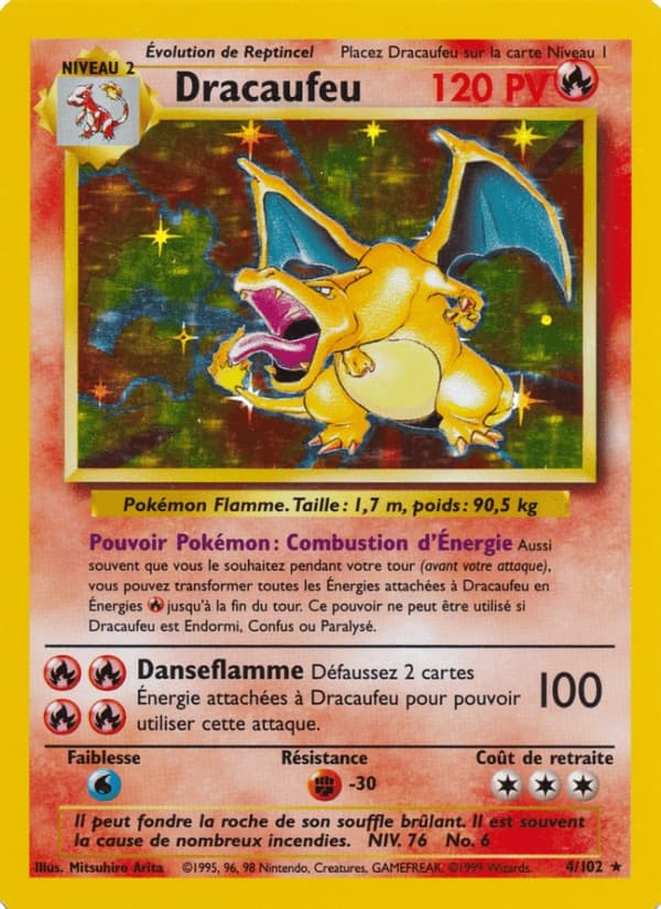 Carte Pokémon Dracaufeu holo 4/102, Set de Base, version française
