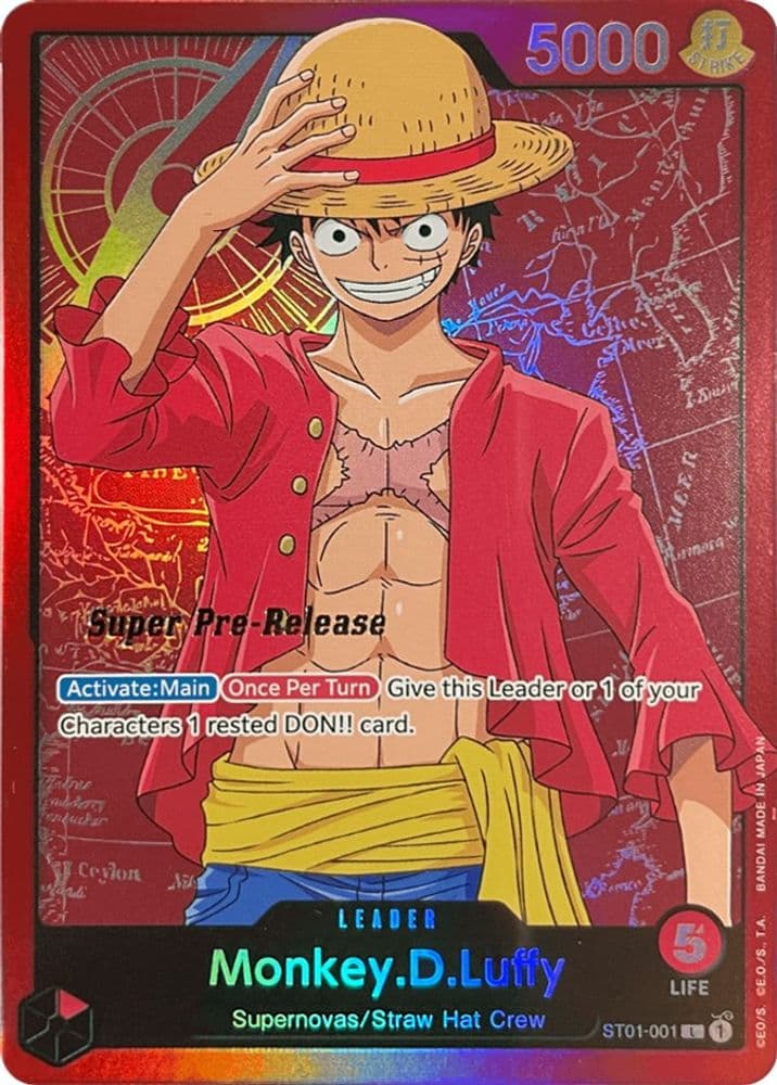 Carte One Piece Monkey.D.Luffy Leader ST01-001, Super Pre-Release